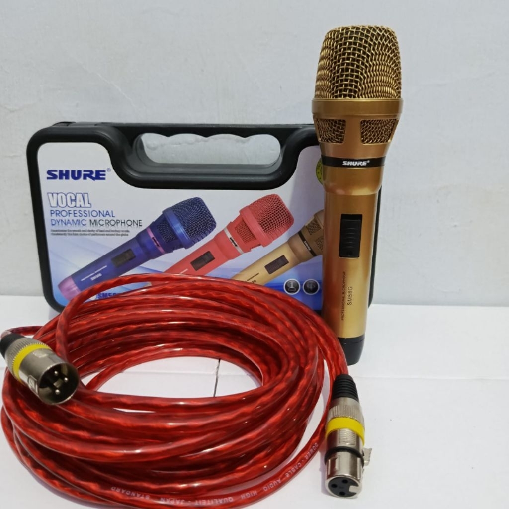 KABEL 10 METER, MIKROFON SHURE SM 58, LENGKAP KOPER, TERSEDIA JEK AKAI DAN CANON, MIK VOCAL KUALITAS