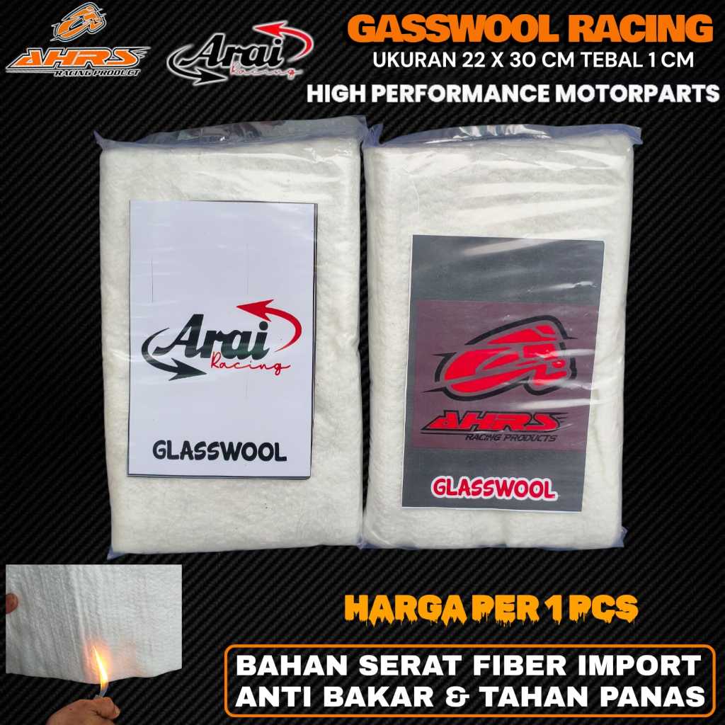 Gasswool Knalpot Racing Ukuran XL 22x30 Cm Tebal 1 Cm Ahrs Arai Bahan Serat Fiber Putih Import Tahan