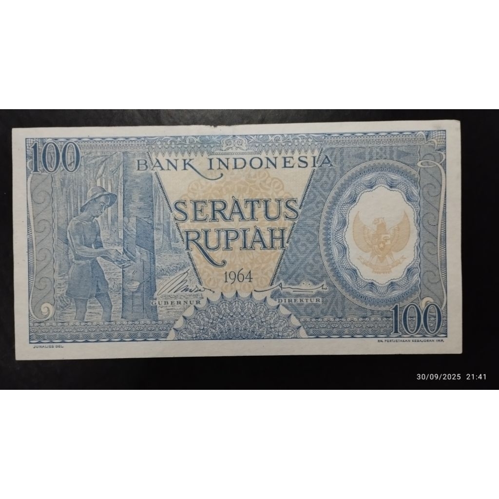 UANG KUNO 100 RUPIAH BIRU SERI PEKERJA TAHUN 1964 BAGUS