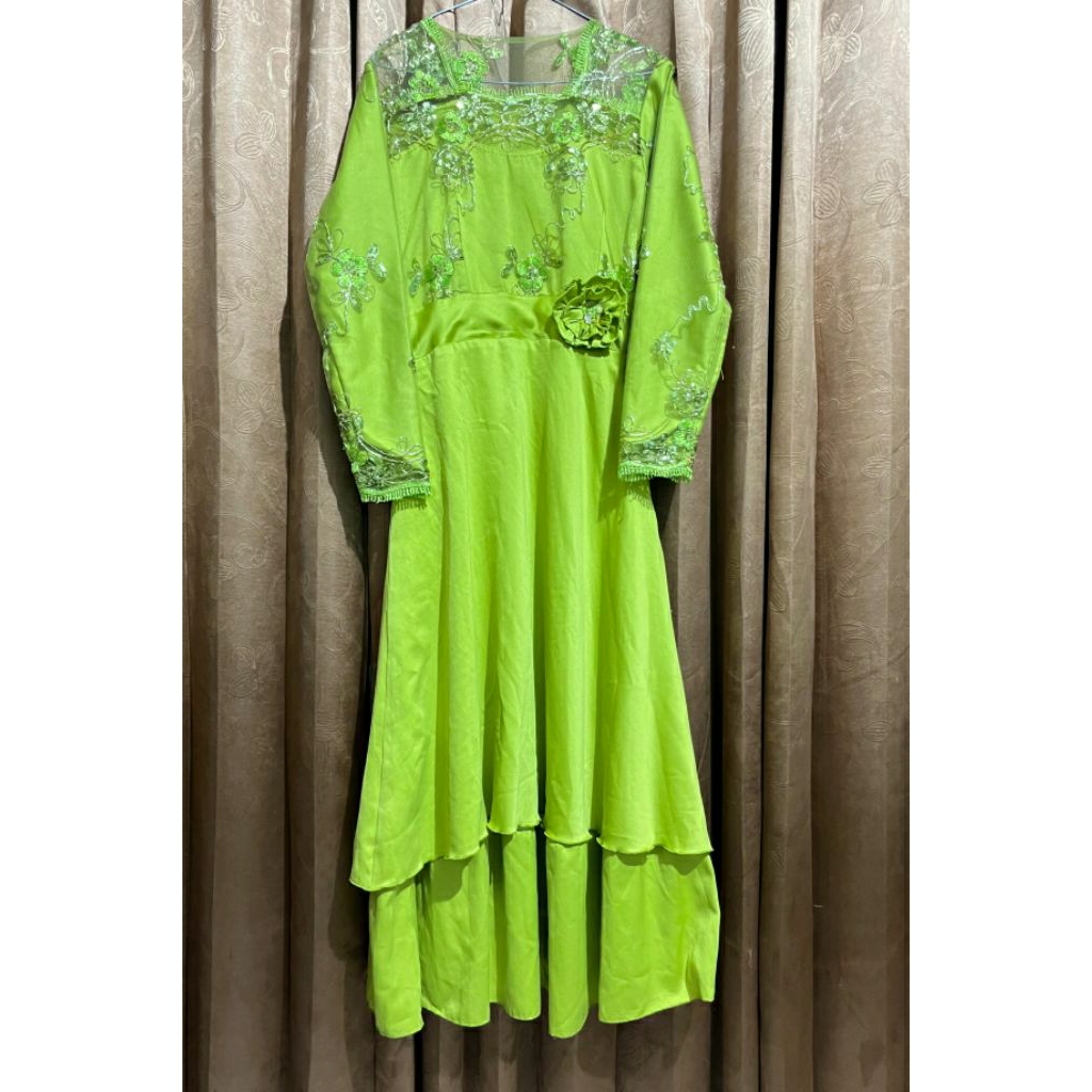 SF Gamis brukat kondangan Wanita Hijau Stabilo