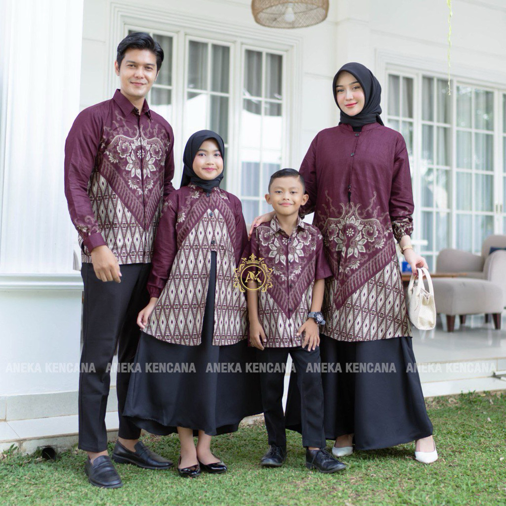 Batik Set Keluarga Satuan Gamis Batik Kemeja Dewasa dan Anak Gamis Anak Maheswari Burgundi Gamis Jum