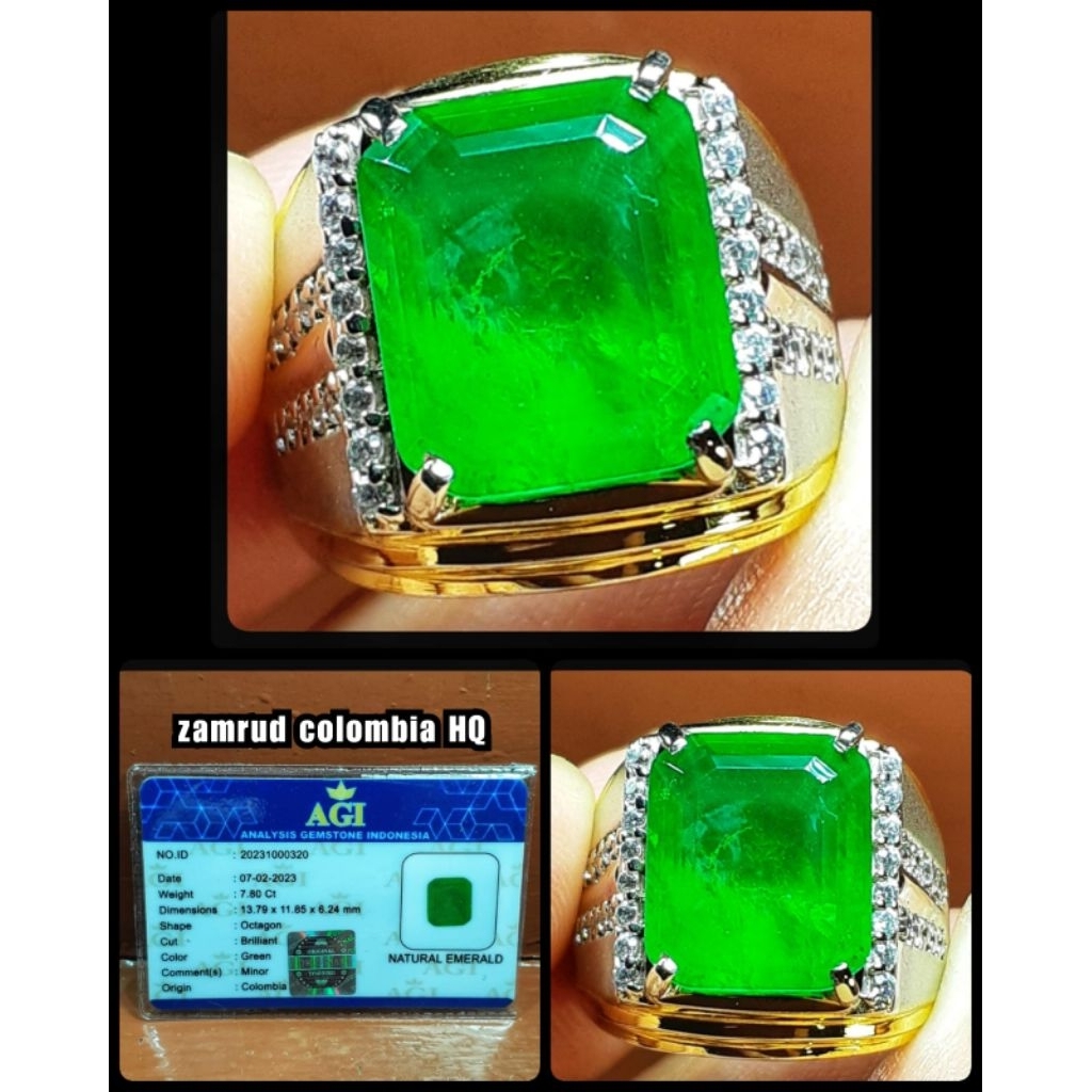 cincin batu mulia jamrud colombia asli hawai kristal