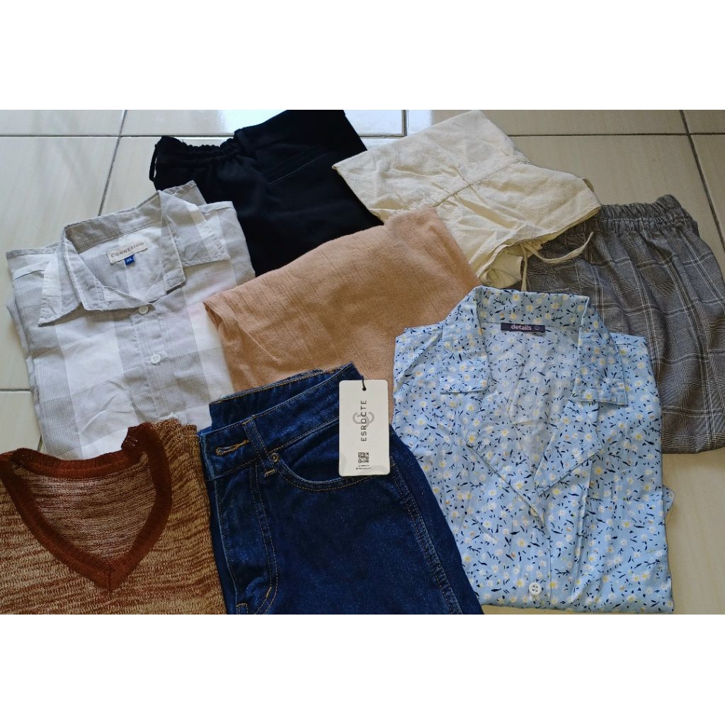 Kemeja, blouse, jeans, celana kain, vest