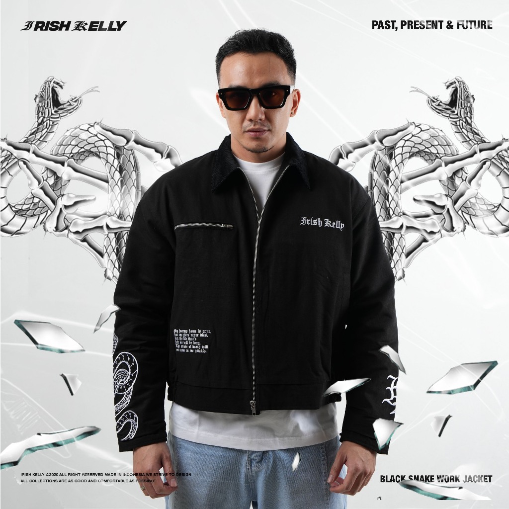 IRISH KELLY Workjacket Black Snake Boxy Style - Hitam