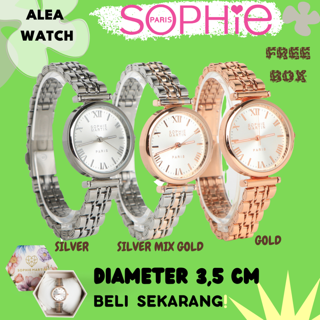Sophie Martin Paris Jam Tangan Wanita Free Box Eksclusive Alea Watch Gold Mix Silver Analog Alloy