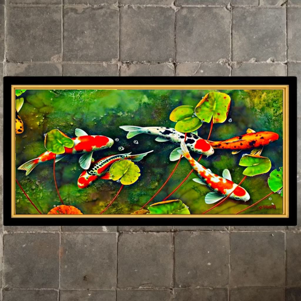 Hiasan dinding lukisan cetak ikan koi 5 plus Bingkai ukuran 100cm×50cm