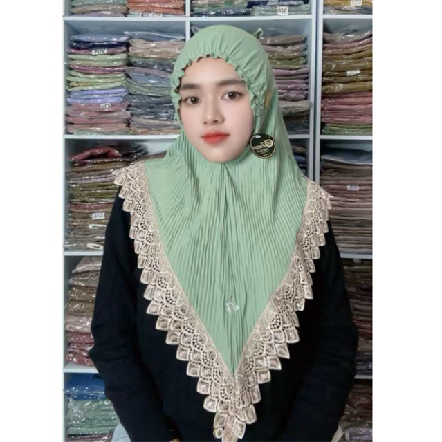 609 Jilbab Al Faezya siria kerut dahi plisket Renda prada V jersey Super/Hijab Af Alfaezya ori By Bu