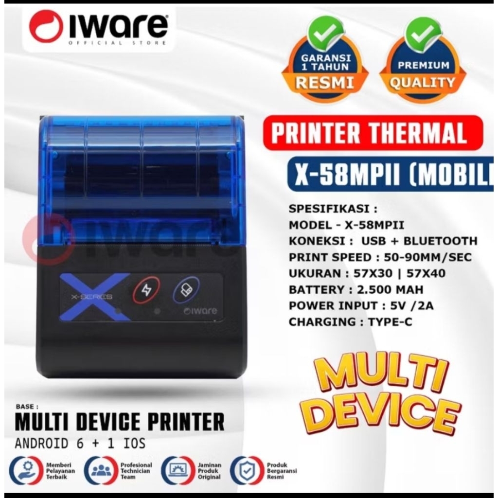 Printer Thermal Bluetooth Iware 58mm- Printer Portable