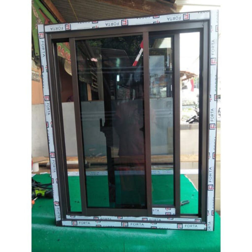 kusen + jendela sliding aluminium ukuran 120x120 free packing kayu