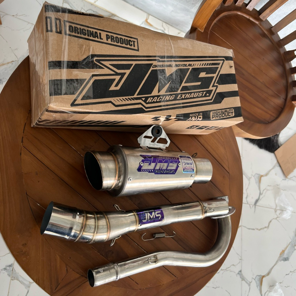KNALPOT JMS ORIGINAL TYPE PRO  JRM BUAT ALL MOTORKU BEBEK LEHER ORI LOGO BLUE FREE BOX PAKING