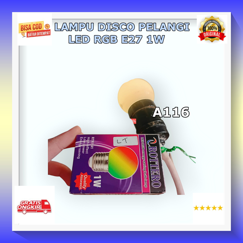 A116 Lampu LED PELANGI RGB OTOMATIS E27 Strip BULB LAMP MINI 1 WATT 7 WARNA AUTO HEMAT LISTRIK AWET 