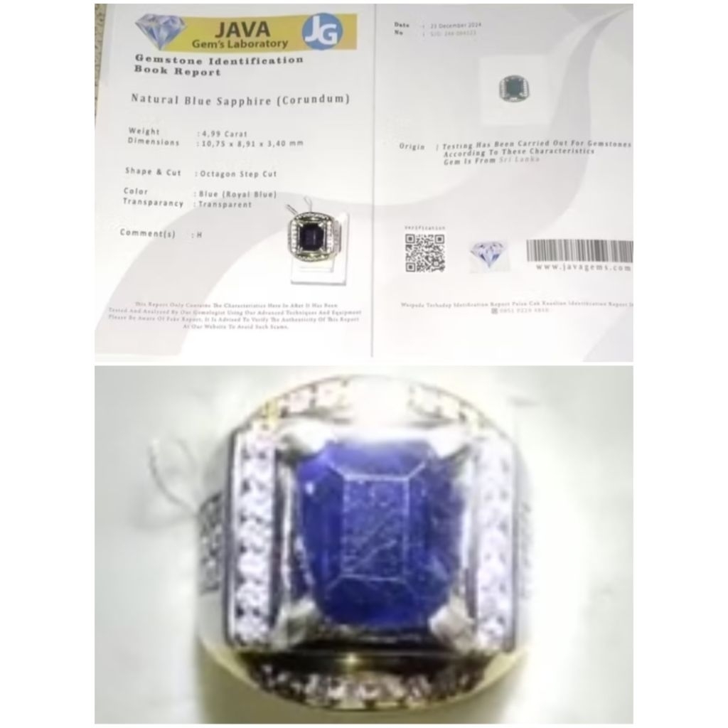 Natural Rare item  (Royal) Blue Sapphire Srilanka 4,99 Crt + Sertifikat, Kode 187