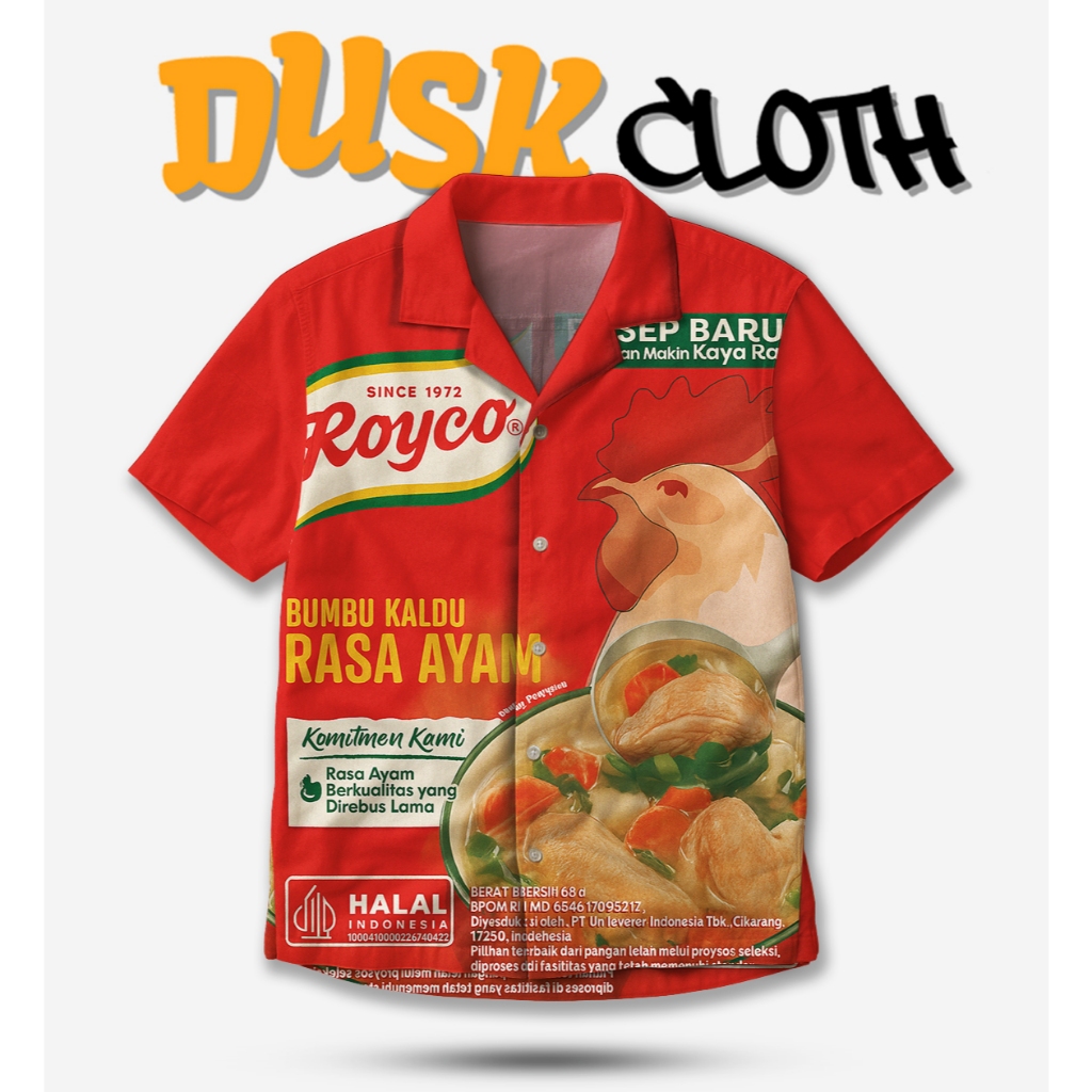 DUSK.CLOTH Kemeja Pria Unisex Hawaiian Shirt Motif  Ayam (Bumbu Kaldu) Oversize Viscose Rayon Adem |