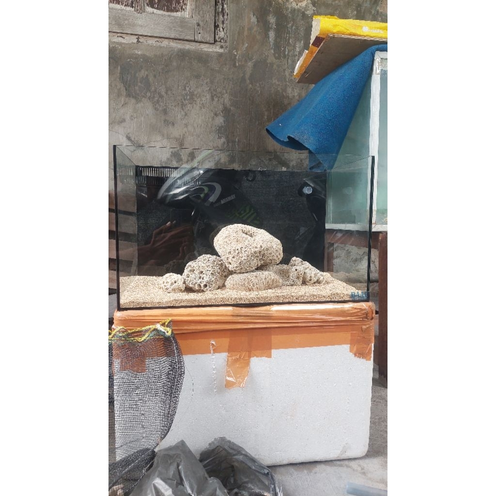 aquarium air laut sump filter belakang set media - pompa - Substrate - batu scaping