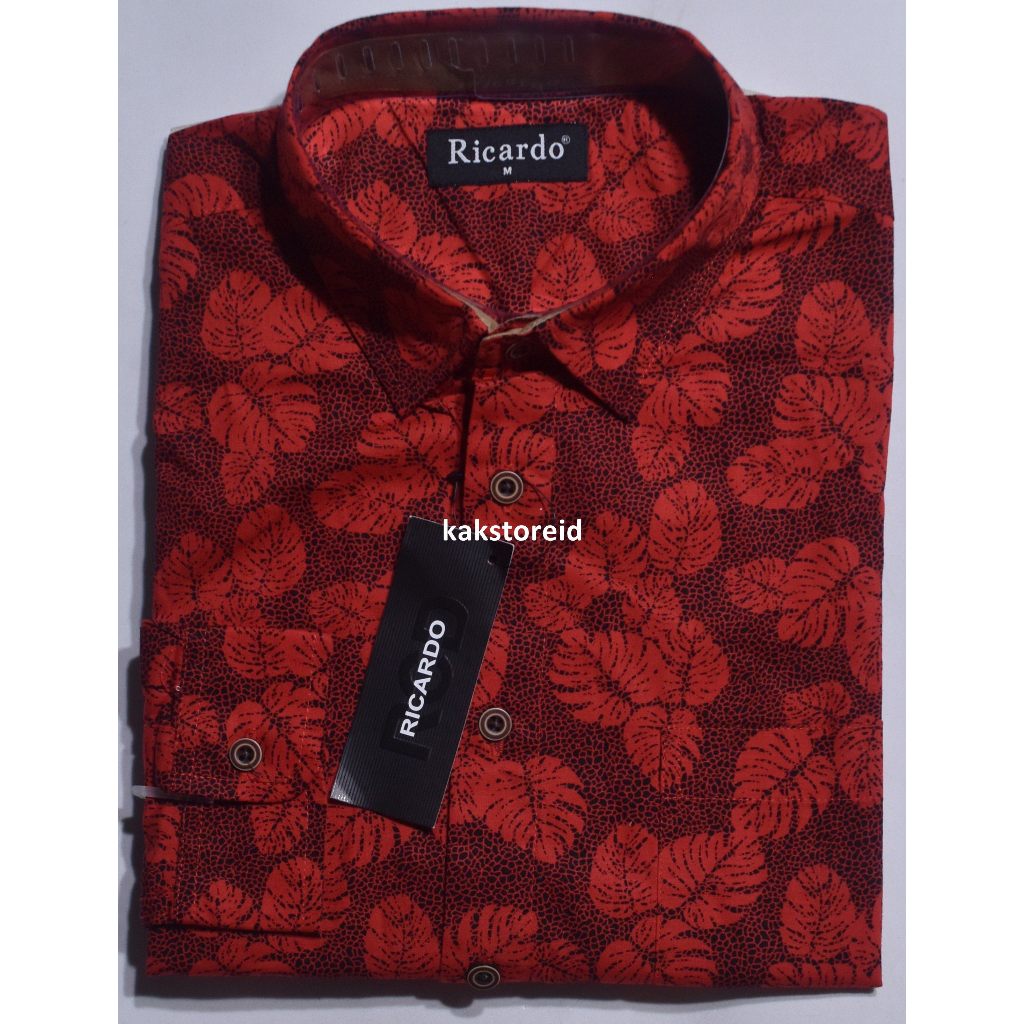 Kemeja Pria RICARDO Lengan Panjang Merah Marun Motif Daun KRD 26 #Kemeja Murah