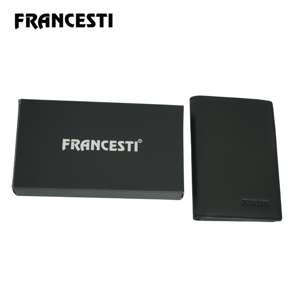 Francesti Dompet Kartu Pria/Wanita RFID Protection Genuine Leather 168R Black /HITAM