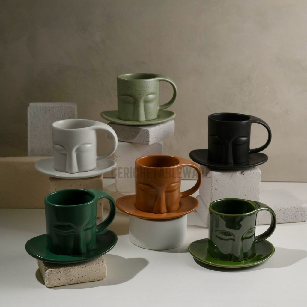 Ceriche - Zora Coffe Tea set Cup and Saucer Keramik Japanese Aesthetic Gelas Cangkir Teh Kopi Elegan