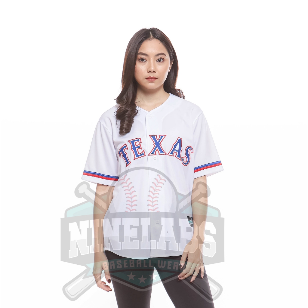 Jersey Baseball CUSTOM Texas White Pria & Wanita
