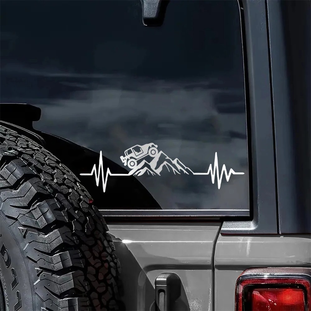 Stiker Mobil Grafis Detak Jantung Reflektif Off Road Mountain Climb Dekorasi Vinyl Decal Kaca Depan 