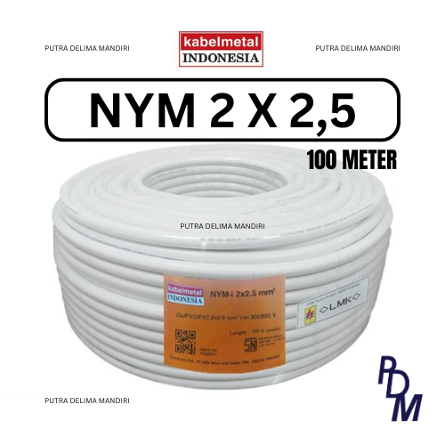 Kabel NYM 2x2.5 mm 100 Meter Roll KABELMETAL INDONESIA - Kawat Tembaga Tunggal PVC Putih Listrik KMI