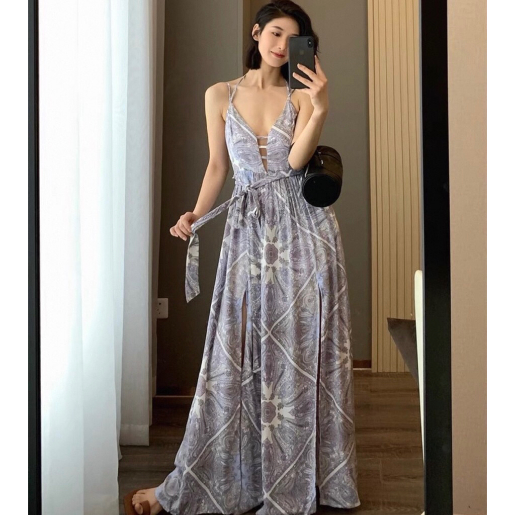 Dress Wanita Elegant Dress Party Sexy Dress Impor D0827  Gaun Ungu Pantai Maxi