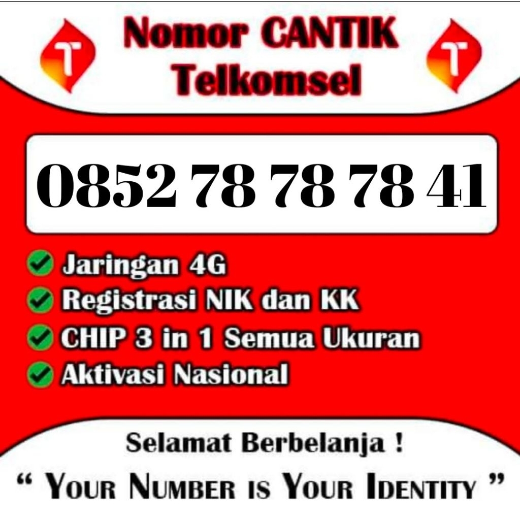 NOMOR CANTIK TELKOMSEL 0852 78 78 78 41 KARTU PERDANA TELKOMSEL PRABAYAR