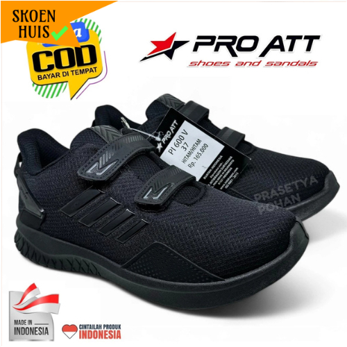 Sepatu Sekolah Pro ATT Pi 600 v Anti Slip Full Hitam Perekat