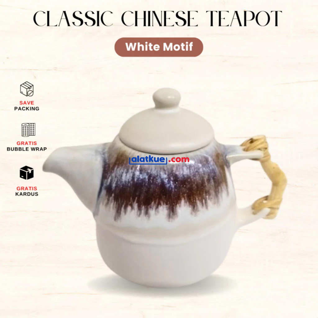 Teko Teh Keramik | Classic Chinese Teapot | Teko Keramik Estetik Putih Motif | Teko Premium Keramik