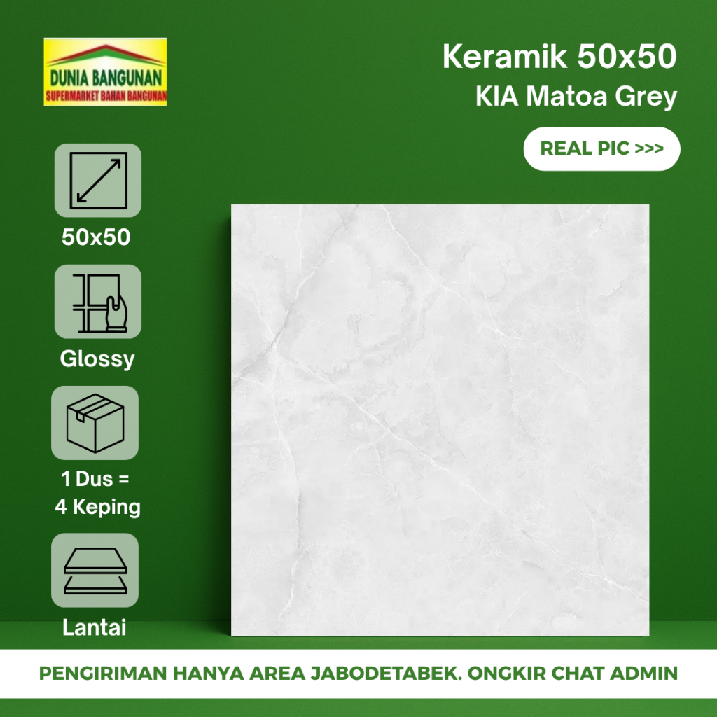 Keramik 50x50 KIA Matoa Grey Keramik Lantai Glsossy Marble Abu