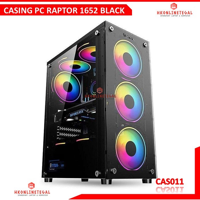 Casing Gaming 3Power Up RAPTOR Black Strike 1652 - Tempered Glass - Free 3 FAN
