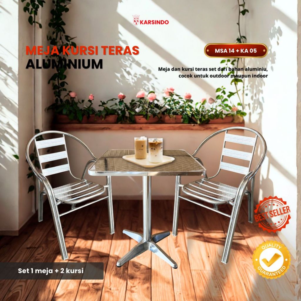 Karsindo Set Meja Teras Kursi Teras Aluminium Meja Santai Meja Cafe Kursi Cafe