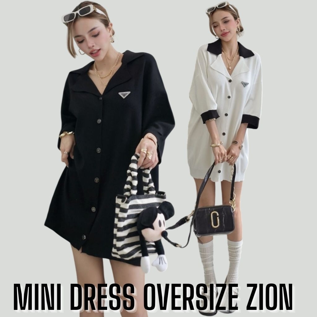 Mini Dress Oversize Zion Korean Style Dress Wanita Loose Fit Casual Fashion Kekinian Daily Outfit Pr
