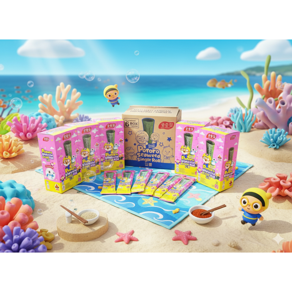 HALAL PORORO SEAWEED SINGLE  ROLL 1 DUS / SNACK  NORI ROLL / SNACK RUMPUT LAUT