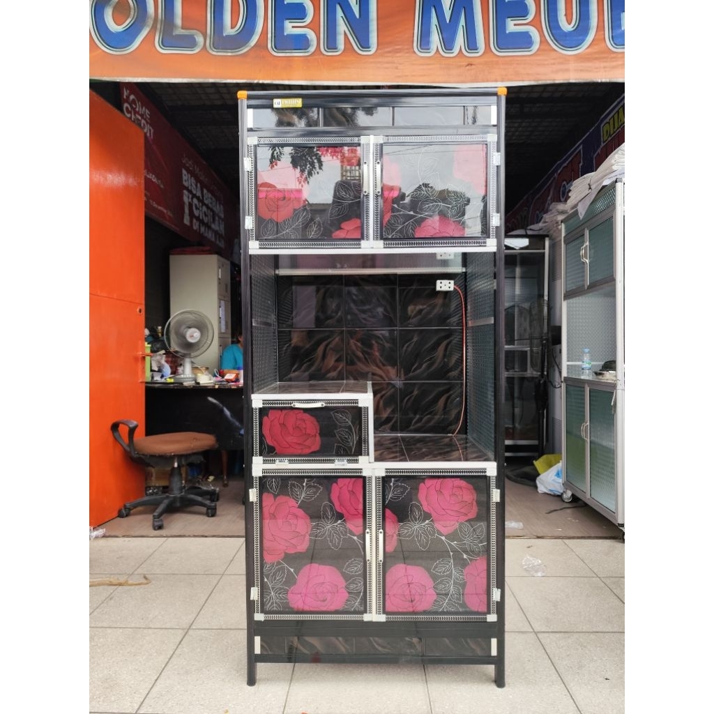 Rak Piring Excellent 2 Pintu Tempat Rice Cooker Bahan Aluminium - Golden Mebel