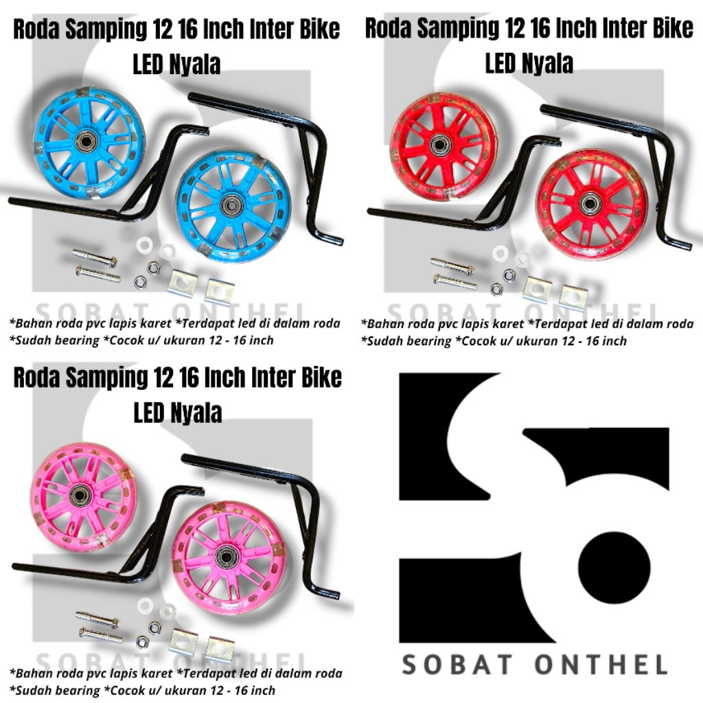 Roda Bantu Samping Sepeda Anak 12 16 Inch Inter Bike Nyala