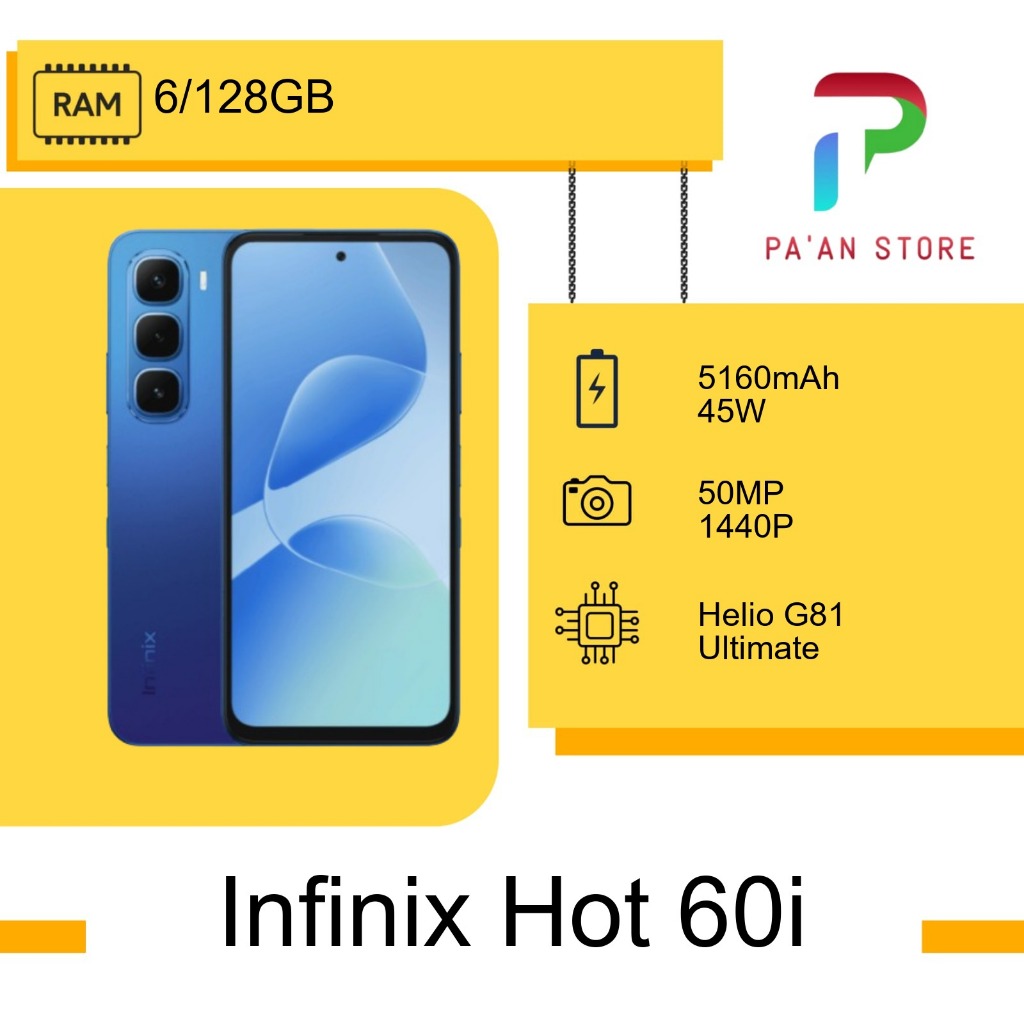 INFINIX HOT 60I RAM 6/128GB, 8/256GB - GARANSI RESMI - FREE AKSESORIS - HANDPHONE - SMARTPHONE