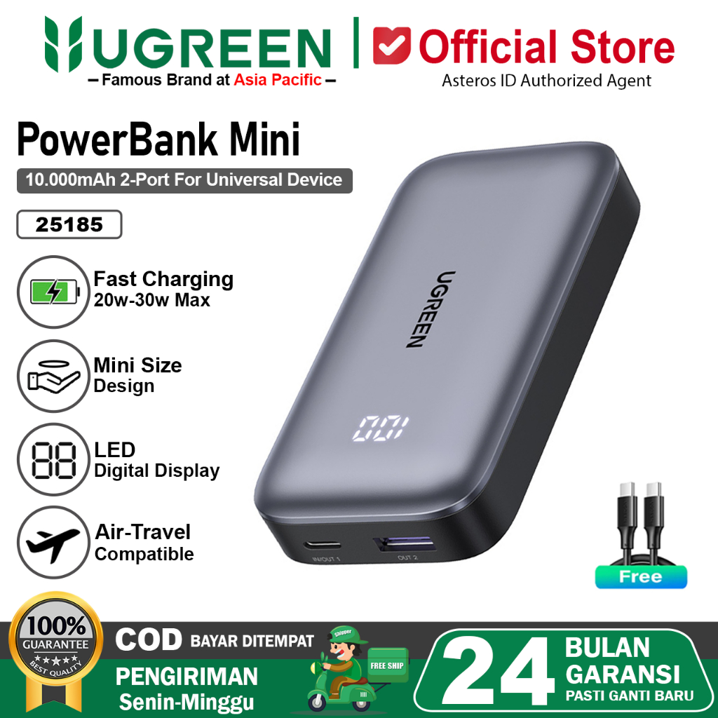 UGREEN Power Bank 10.000mAh Mini Fast Charging PD 30w Support For iPhone 15 16 17 Series