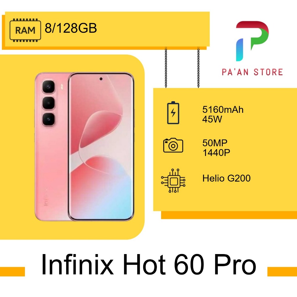 INFINIX HOT 60 PRO RAM 8/256GB, 8/128GB - GARANSI RESMI - FREE AKSESORIS - HANDPHONE - SMARTPHONE