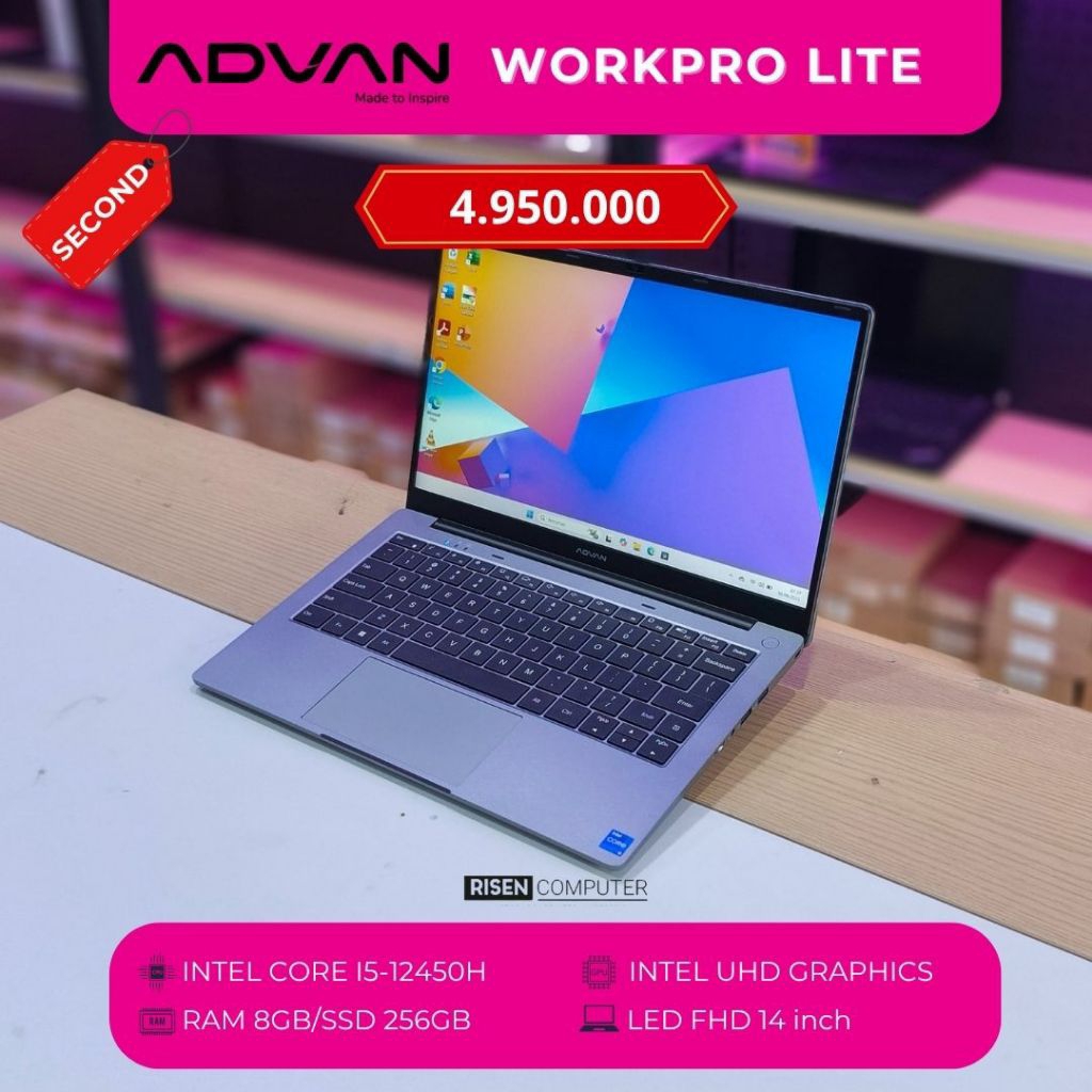 ADVAN WORKPRO LITE 170I Intel Core I5-12450H FHD 14inch RAM 8GB SSD 256GB Notebook Second Bekas