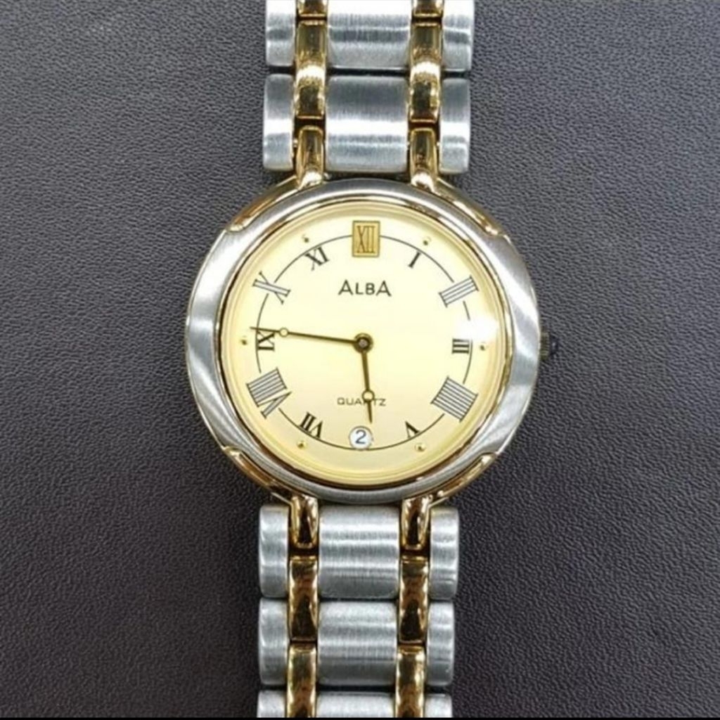 Jam tangan vintage Alba V729-X040 gold dial two tone unisex watch
