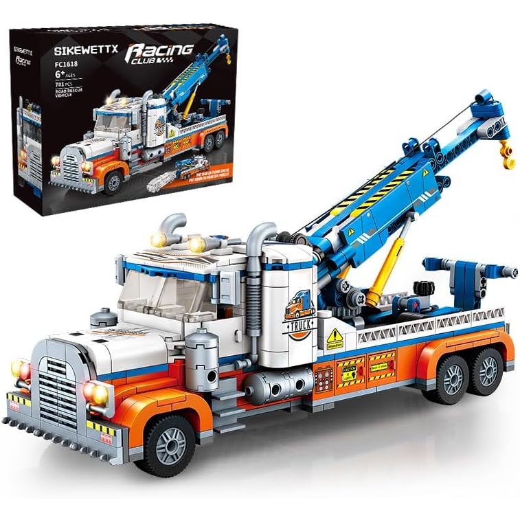 Tow Truck Building Kit 781 PCS, Crane Semi and Trailer Car Transporter, Construction Vehicles Buildi