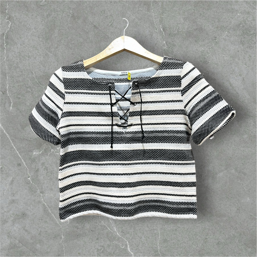 Atasan Pimkie tweed stripes hitam putih