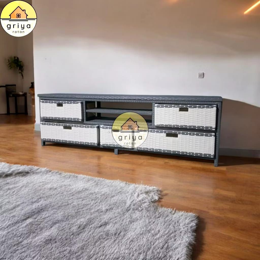 Meja Tv Rotan Sintetis Lemari Tv Plastik Rotan Sintetis Rak Serbaguna Murah 8 Laci