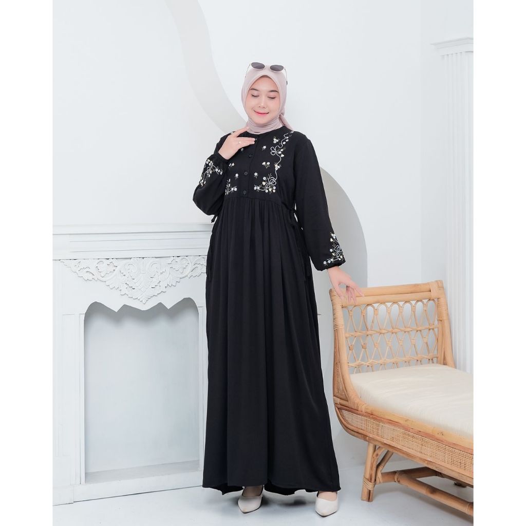 DRESS TWILL TIWI ALISA HAZQIA PREMIUM BORDIR GAMIS KATUN POLOS