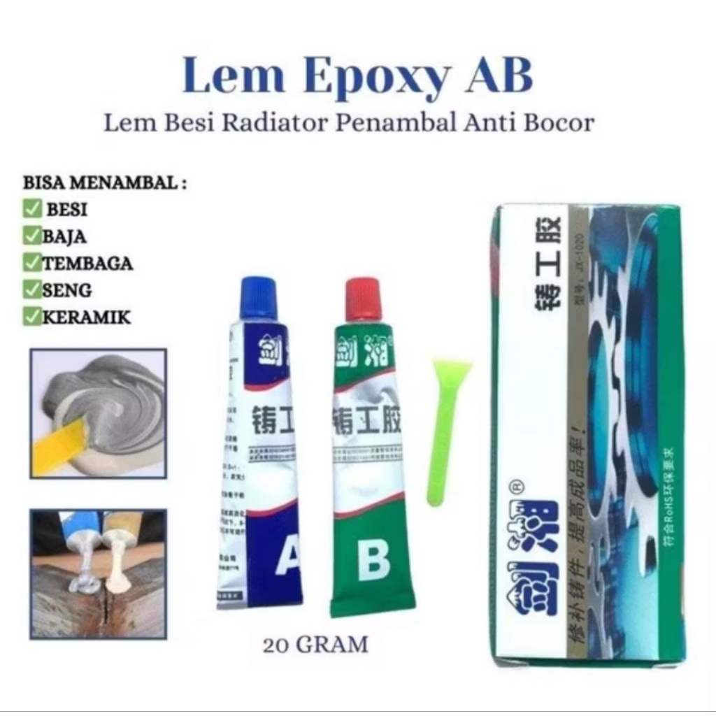 Lem Epoxy AB Penambal Steel Besi Metal Radiator Lem Anti Bocor Metal