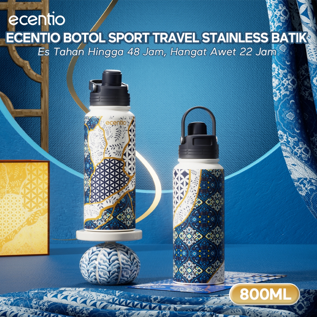 [Tutup Botol Magnetik] ecentio Batik Botol Minum Tumbler Olahraga Stainless Steel 800ml Tumbler