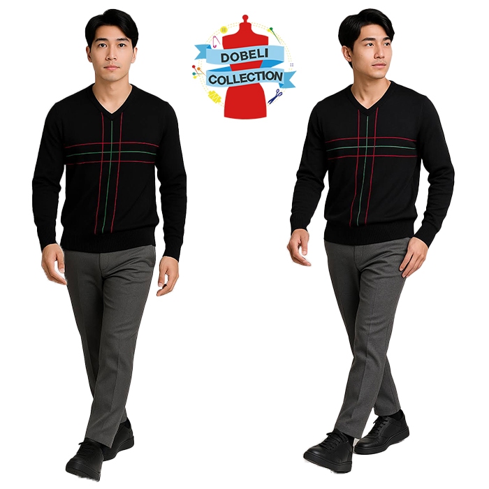 BAJU ATASAN SWEATER OUTERWEAR RAJUT PRIA KATUN SIZE: M HITAM D-814