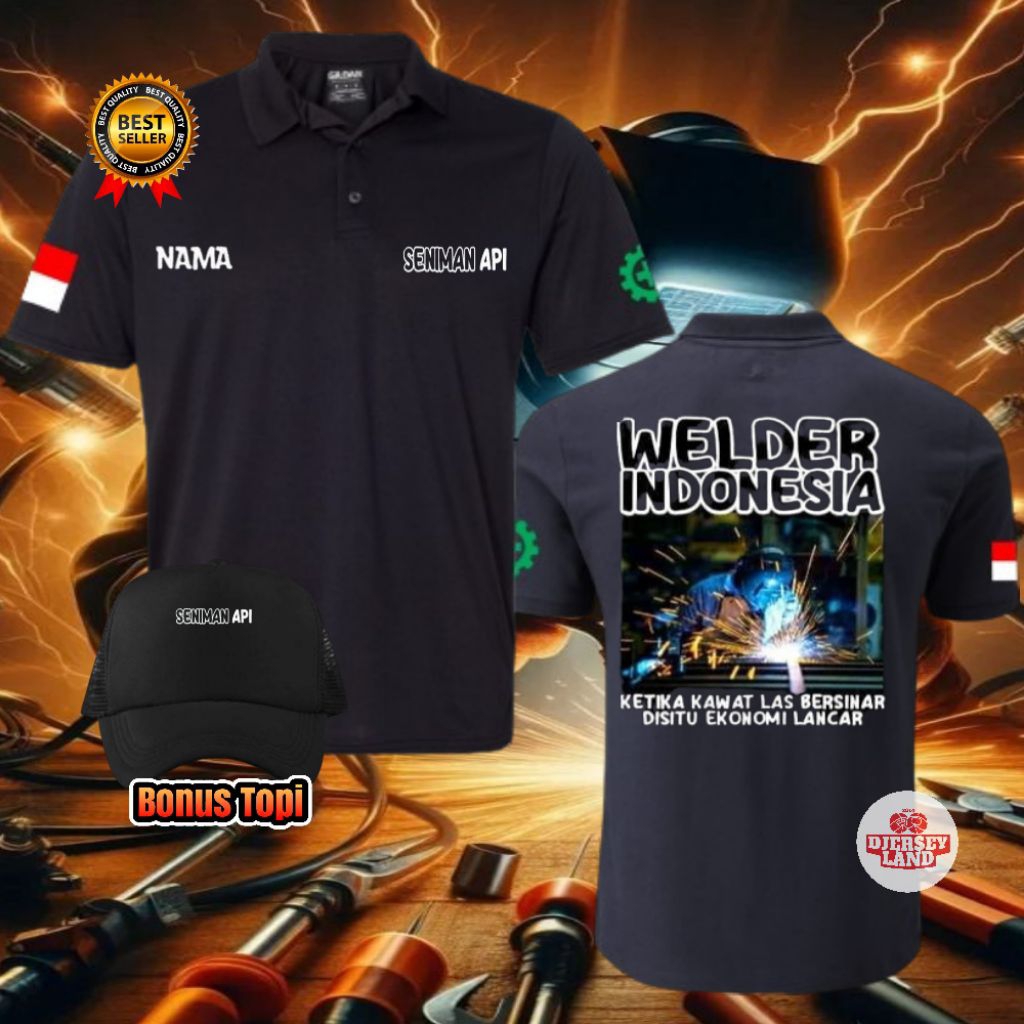 KAOS KERAH POLO WELDER INDONESIA KETIKA KAWAT LAS BERSINAR DISITU EKONIMI LANCAR ~ BISA REQUEST NAMA
