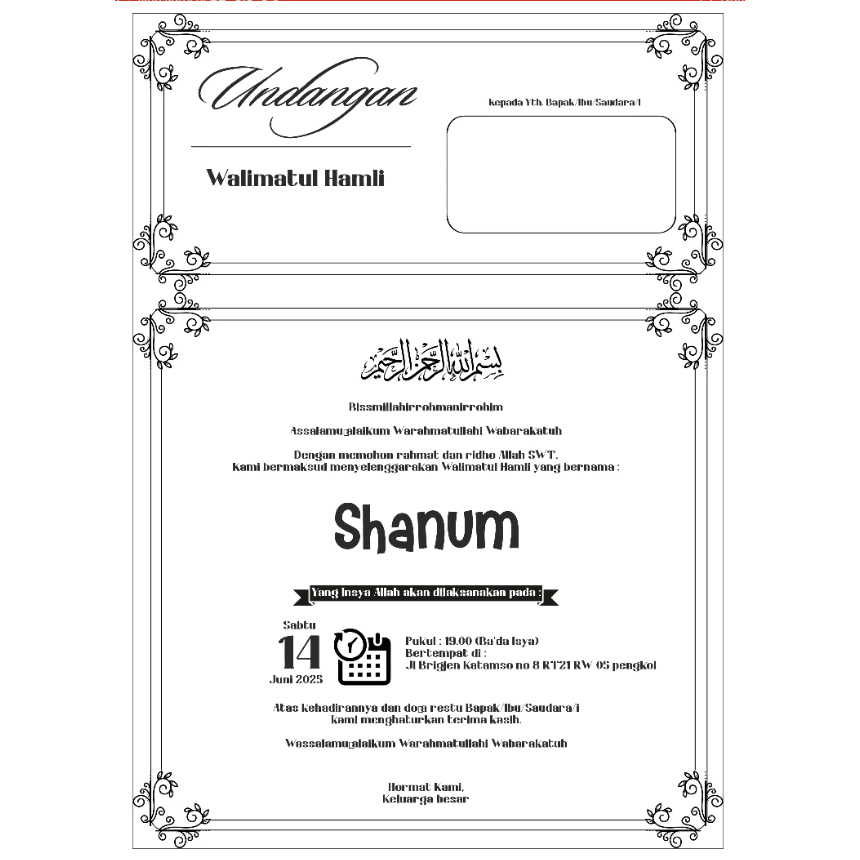 UNDANGAN KERTAS HVS WALIMATUL URSY / WALIMAHAN NIKAH