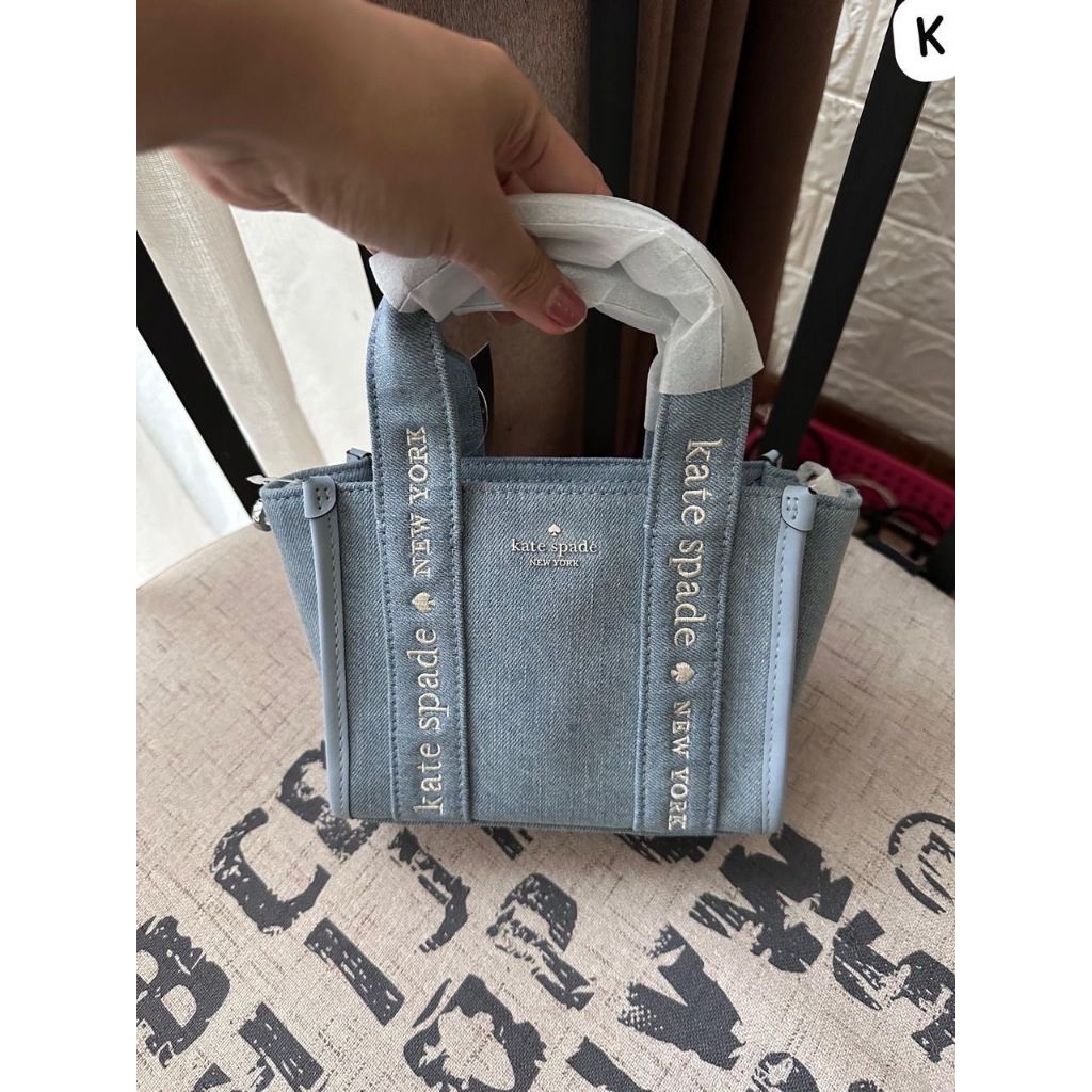ks crossbody bag mini tote zip kip denim blue multi
